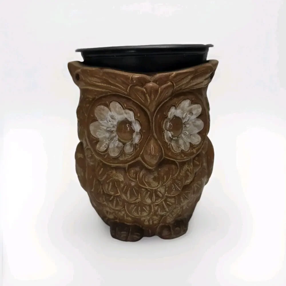 Retro 70s Double Side Ceramic Owl Planter Pot Brown Cottagecore Vintage MCM